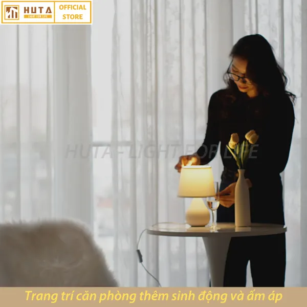 Đèn Ngủ Để Bàn Sứ HUTA S1 Điều Chỉnh Độ Sáng, Ánh Sáng Vàng, Bảo Hành 24 Tháng