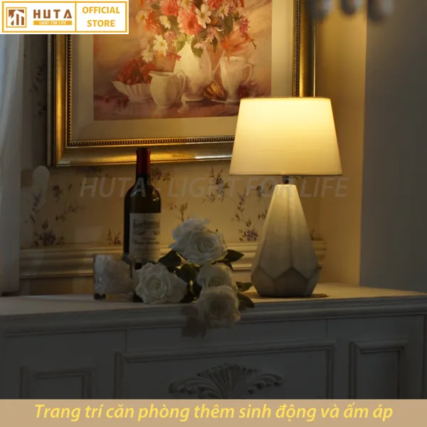 Đèn Ngủ Để Bàn Sứ HUTA S15 Sang Trọng Trang Trí Khách Sạn, Điều Chỉnh Độ Sáng