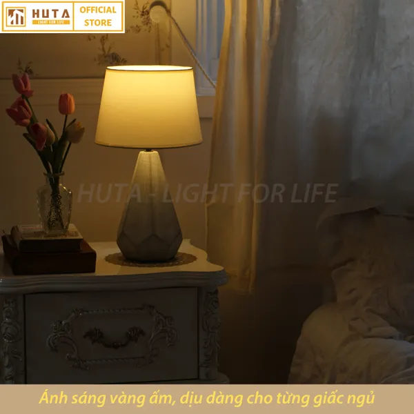 Đèn Ngủ Để Bàn Sứ HUTA S15 Sang Trọng Trang Trí Khách Sạn, Điều Chỉnh Độ Sáng