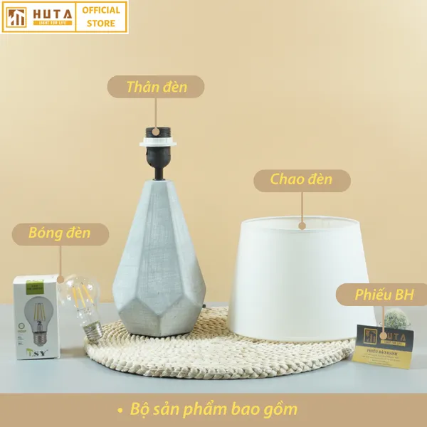 Đèn Ngủ Để Bàn Sứ HUTA S15 Sang Trọng Trang Trí Khách Sạn, Điều Chỉnh Độ Sáng