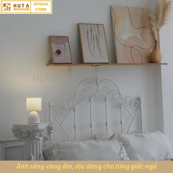 Đèn Ngủ Để Bàn Sứ HUTA S2 Decor Phòng Ngủ, Điều Chỉnh Độ Sáng, Ánh Sáng Vàng