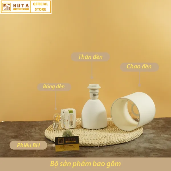 Đèn Ngủ Để Bàn Sứ HUTA S2 Decor Phòng Ngủ, Điều Chỉnh Độ Sáng, Ánh Sáng Vàng