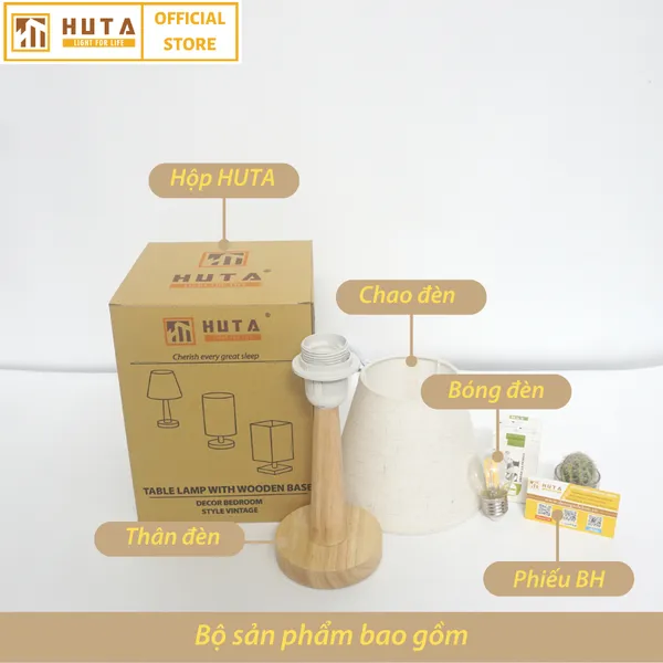 Đèn Ngủ Để Bàn Gỗ HUTA G2 Điều Chỉnh Độ Sáng, Ánh Sáng Vàng, Bảo Hành 24 Tháng
