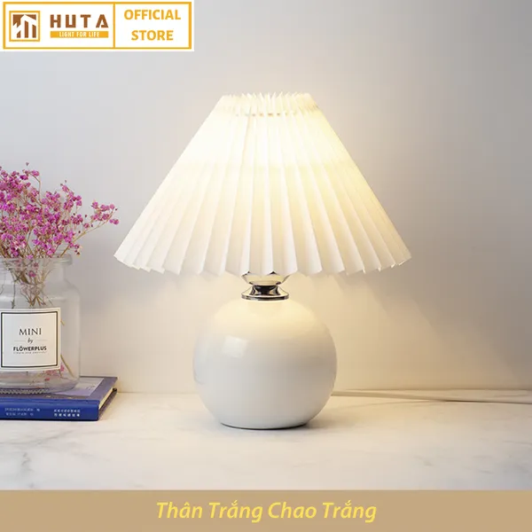 Đèn Ngủ Để Bàn Sứ HUTA S8 Điều Chỉnh Độ Sáng, Ánh Sáng Vàng, Bảo Hành 24 Tháng