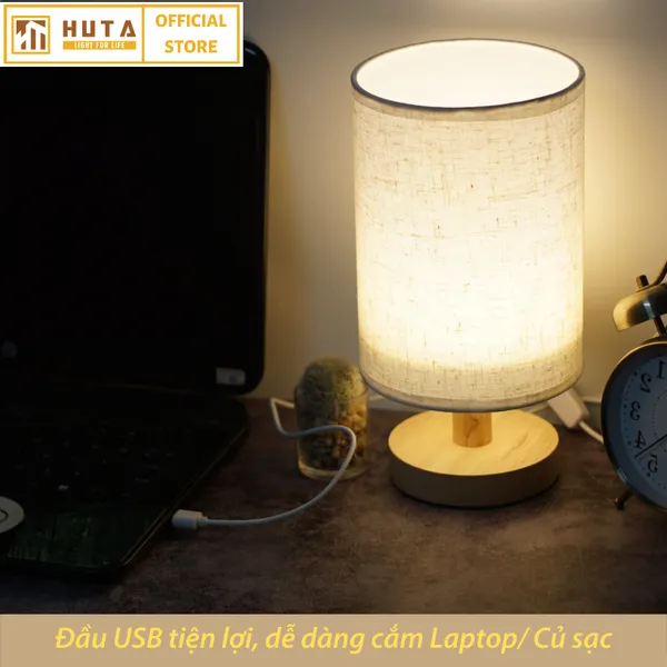 Đèn Ngủ Để Bàn Gỗ HUTA mã G1S Dải Led Sáng Vàng Tiết Kiệm Điện