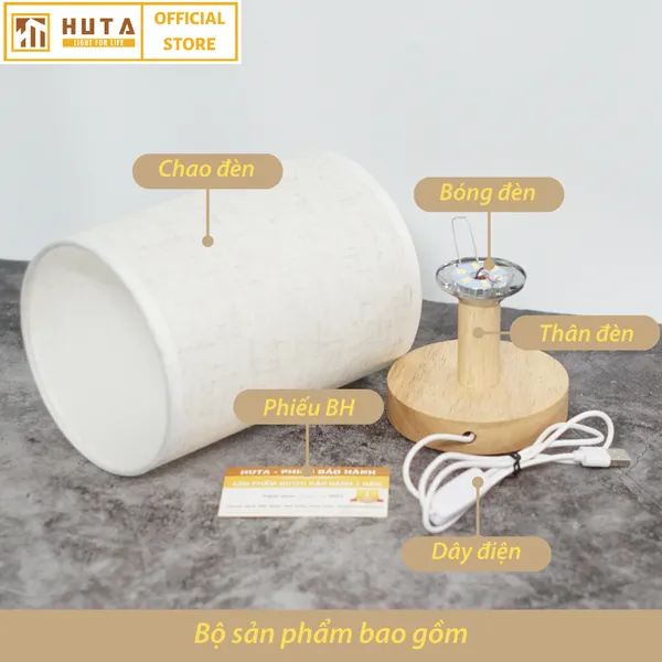 Đèn Ngủ Để Bàn Gỗ HUTA mã G1S Dải Led Sáng Vàng Tiết Kiệm Điện