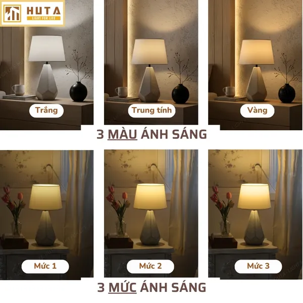 Đèn Ngủ Để Bàn HUTA Light For Life S15 Sang Trọng Trang Trí Phòng Ngủ, Điều Chỉnh Độ Sáng