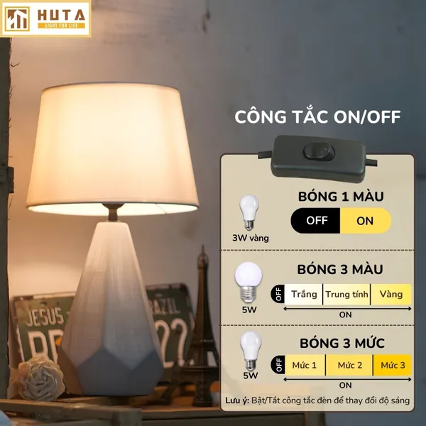 Đèn Ngủ Để Bàn HUTA Light For Life S15 Sang Trọng Trang Trí Phòng Ngủ, Điều Chỉnh Độ Sáng