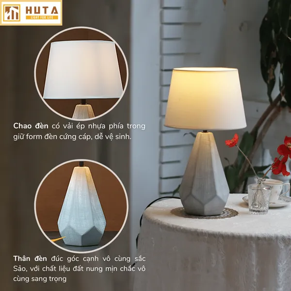 Đèn Ngủ Để Bàn HUTA Light For Life S15 Sang Trọng Trang Trí Phòng Ngủ, Điều Chỉnh Độ Sáng