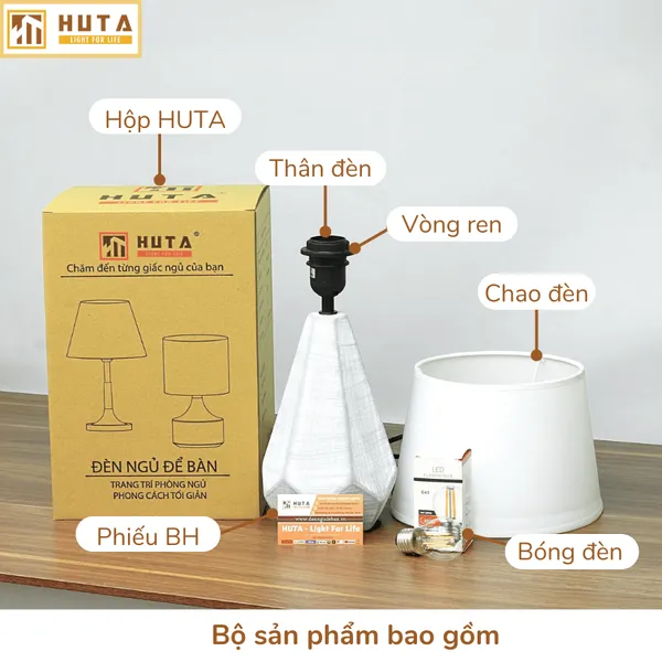Đèn Ngủ Để Bàn HUTA Light For Life S15 Sang Trọng Trang Trí Phòng Ngủ, Điều Chỉnh Độ Sáng