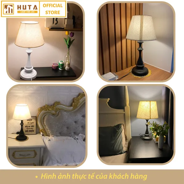 Đèn Ngủ Để Bàn Thép HUTA T2 Sang Trọng Điều Chỉnh Độ Sáng, Bóng Led Sáng Vàng