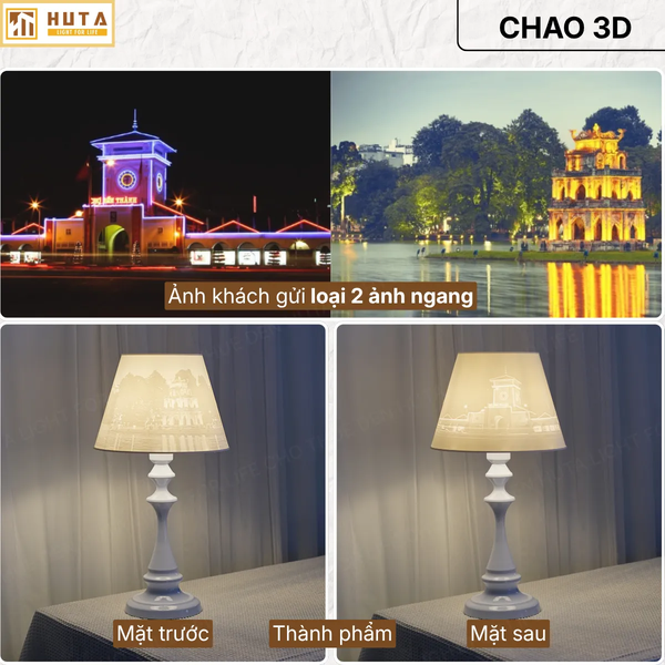 Đèn Ngủ In 3D HUTA Light For Life T2 Decor Phòng Ngủ, Điều Chỉnh Độ Sáng, In Ảnh Theo Yêu Cầu