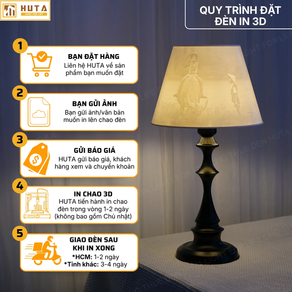 Đèn Ngủ In 3D HUTA Light For Life T2 Decor Phòng Ngủ, Điều Chỉnh Độ Sáng, In Ảnh Theo Yêu Cầu