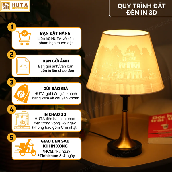 Đèn Ngủ In 3D HUTA Light For Life T5 Decor Phòng Ngủ, Điều Chỉnh Độ Sáng, In Ảnh Theo Yêu Cầu