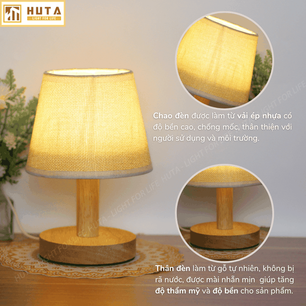 Đèn Ngủ Để Bàn Gỗ HUTA Light For Life G9 Đầu Cắm USB, Decor Phòng Ngủ, Dải Led Ánh Sáng Vàng