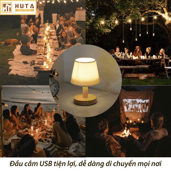 Đèn Ngủ Để Bàn Gỗ HUTA Light For Life G9 Đầu Cắm USB, Decor Phòng Ngủ, Dải Led Ánh Sáng Vàng