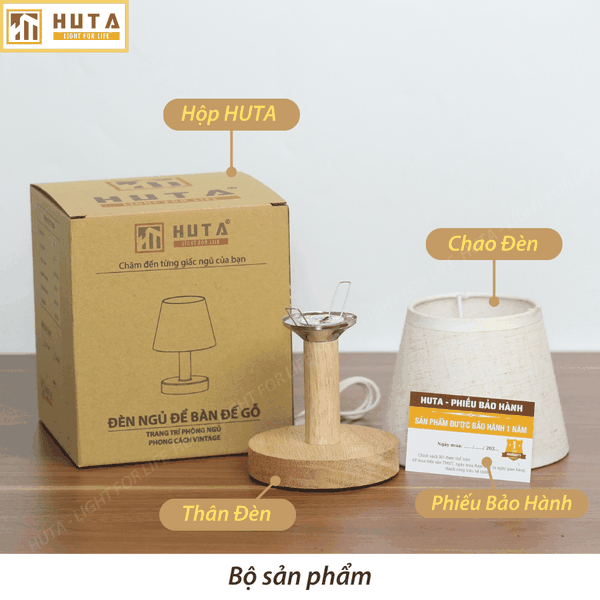 Đèn Ngủ Để Bàn Gỗ HUTA Light For Life G9 Đầu Cắm USB, Decor Phòng Ngủ, Dải Led Ánh Sáng Vàng