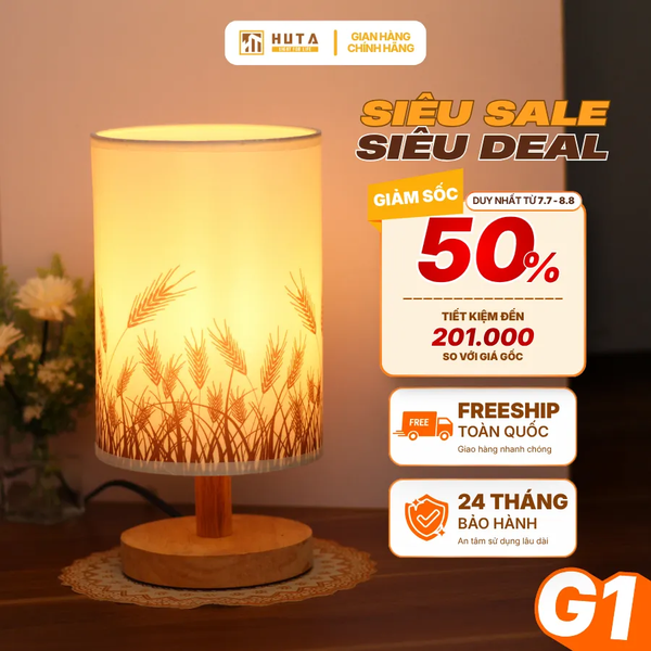 Đèn Ngủ Để Bàn HUTA Light For Life G1 Điều Chỉnh Độ Sáng, Ánh Sáng Vàng Ấm, Đầu Cắm 2 Chấu 220V