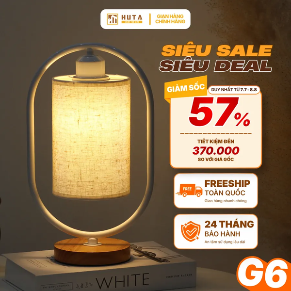 Đèn Ngủ Để Bàn Gỗ HUTA Light For Life G6 Điều Chỉnh Độ Sáng, Ánh Sáng Vàng, Bảo Hành 24 Tháng