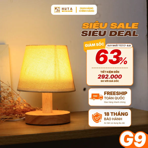Đèn Ngủ Để Bàn Gỗ HUTA Light For Life G9 Đầu Cắm USB, Decor Phòng Ngủ, Dải Led Ánh Sáng Vàng