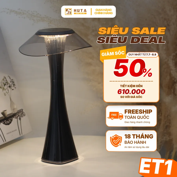 Đèn Bàn Pin Sạc HUTA Light For Life ET1 Kim Loại Sơn Tĩnh Điện, Bảo Hành 18 Tháng