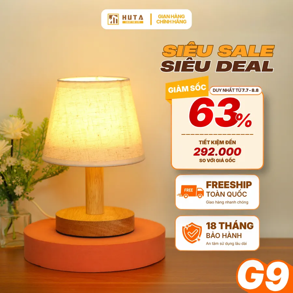 Đèn Ngủ Để Bàn Gỗ HUTA Light For Life G9 Đầu Cắm USB, Decor Phòng Ngủ, Dải Led Ánh Sáng Vàng