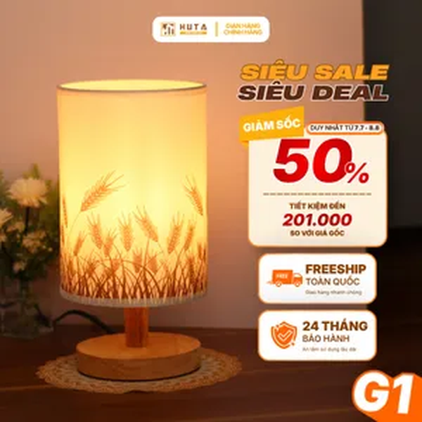 Đèn Ngủ Để Bàn HUTA Light For Life G1 Điều Chỉnh Độ Sáng, Ánh Sáng Vàng Ấm, Đầu Cắm 2 Chấu 220V