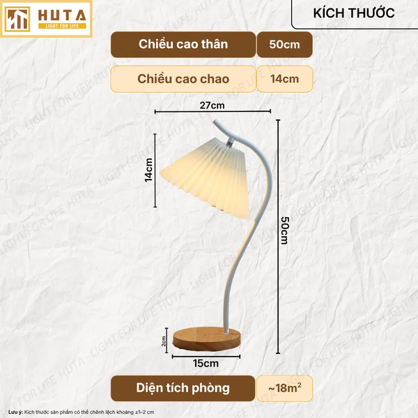 Đèn Ngủ Để Bàn HUTA Light For Life Mã T14 Thân Kim Loại, Điều Chỉnh Ánh Sáng Vàng, Decor Phòng Ngủ