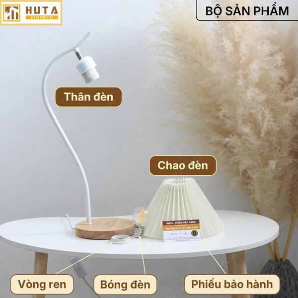 Đèn Ngủ Để Bàn HUTA Light For Life Mã T14 Thân Kim Loại, Điều Chỉnh Ánh Sáng Vàng, Decor Phòng Ngủ