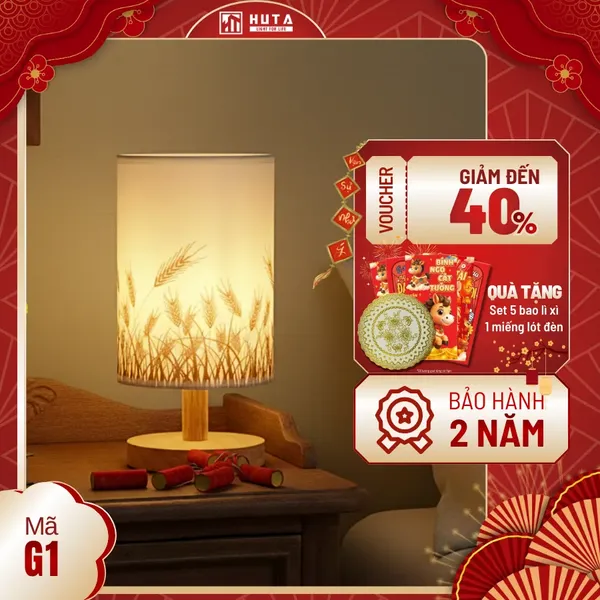 Đèn Ngủ Để Bàn HUTA Light For Life G1 Điều Chỉnh Độ Sáng, Ánh Sáng Vàng Ấm, Đầu Cắm 2 Chấu 220V