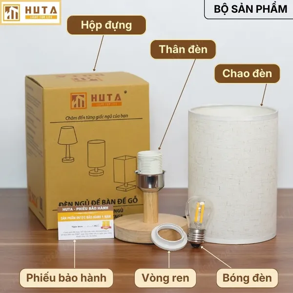 Đèn Ngủ Để Bàn HUTA Light For Life G1 Điều Chỉnh Độ Sáng, Ánh Sáng Vàng Ấm, Đầu Cắm 2 Chấu 220V