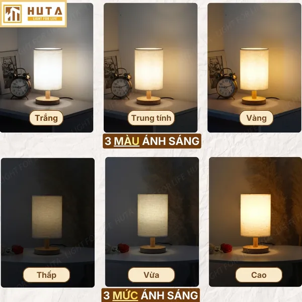 Đèn Ngủ Để Bàn HUTA Light For Life G1 Điều Chỉnh Độ Sáng, Ánh Sáng Vàng Ấm, Đầu Cắm 2 Chấu 220V
