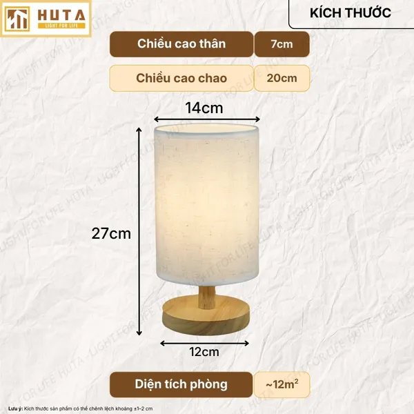 Đèn Ngủ Để Bàn HUTA Light For Life G1 Điều Chỉnh Độ Sáng, Ánh Sáng Vàng Ấm, Đầu Cắm 2 Chấu 220V