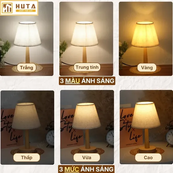 Đèn Ngủ Để Bàn HUTA Light For Life G2 Điều Chỉnh Độ Sáng, Ánh Sáng Vàng, Bảo Hành 24 Tháng
