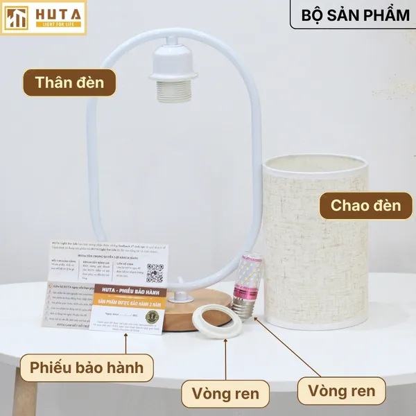 Đèn Ngủ Để Bàn Gỗ HUTA Light For Life G06 Điều Chỉnh Độ Sáng, Ánh Sáng Vàng, Bảo Hành 24 Tháng