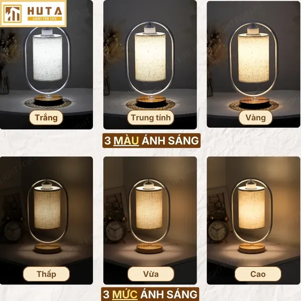 Đèn Ngủ Để Bàn Gỗ HUTA Light For Life G6 Điều Chỉnh Độ Sáng, Ánh Sáng Vàng, Bảo Hành 24 Tháng