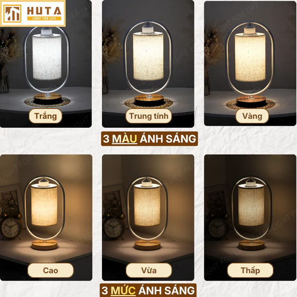 Đèn Ngủ Để Bàn Gỗ HUTA Light For Life G6 Điều Chỉnh Độ Sáng, Ánh Sáng Vàng, Bảo Hành 24 Tháng