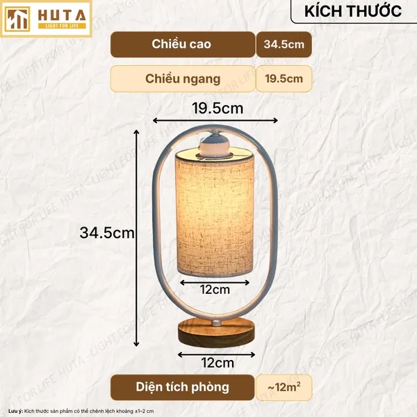 Đèn Ngủ Để Bàn Gỗ HUTA Light For Life G06 Điều Chỉnh Độ Sáng, Ánh Sáng Vàng, Bảo Hành 24 Tháng