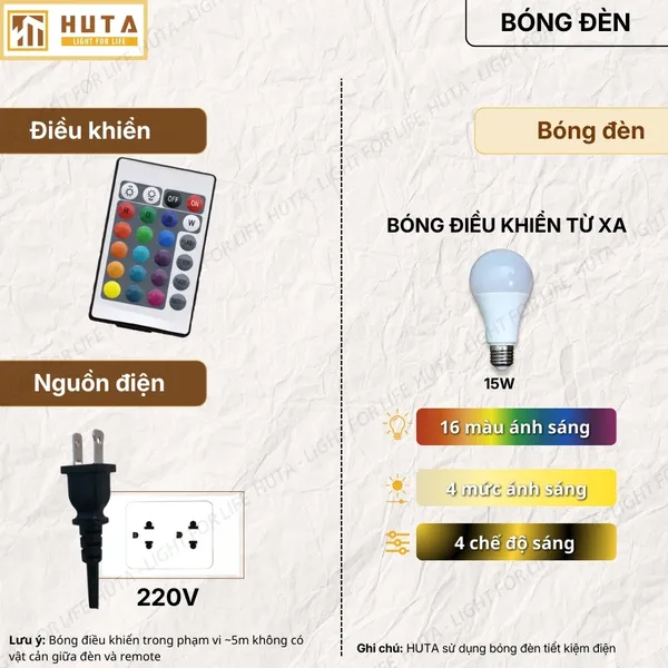 Đèn Ngủ Để Bàn Gỗ HUTA Light For Life G06 Điều Chỉnh Độ Sáng, Ánh Sáng Vàng, Bảo Hành 24 Tháng