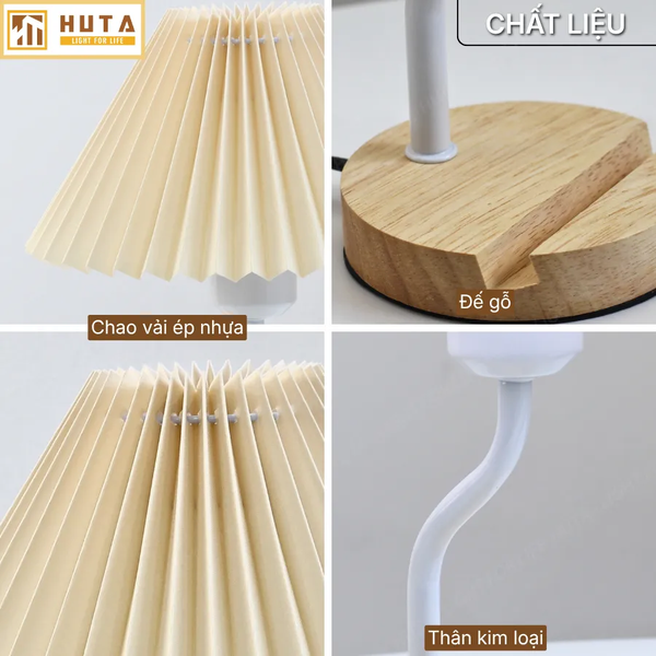 Đèn Ngủ Để Bàn HUTA Light For Life G8 Chao Vải Xếp Ly, Điều Chỉnh Độ Sáng, Kèm Gác Điện Thoại 