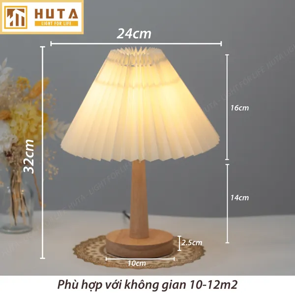 Đèn Ngủ Để Bàn Gỗ HUTA G5 Điều Chỉnh Độ Sáng, Bóng Led Sáng Vàng, Bảo Hành 24 Tháng