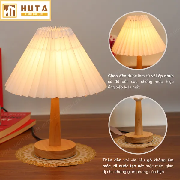 Đèn Ngủ Để Bàn Gỗ HUTA G5 Điều Chỉnh Độ Sáng, Bóng Led Sáng Vàng, Bảo Hành 24 Tháng