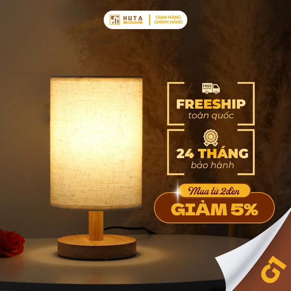 Đèn Ngủ Để Bàn HUTA Light For Life G1 Điều Chỉnh Độ Sáng, Ánh Sáng Vàng Ấm, Đầu Cắm 2 Chấu 220V