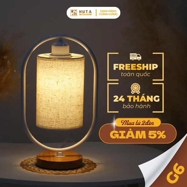 Đèn Ngủ Để Bàn Gỗ HUTA Light For Life G6 Điều Chỉnh Độ Sáng, Ánh Sáng Vàng, Bảo Hành 24 Tháng