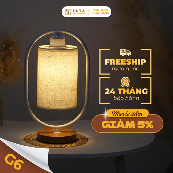 Đèn Ngủ Để Bàn Gỗ HUTA Light For Life G6 Điều Chỉnh Độ Sáng, Ánh Sáng Vàng, Bảo Hành 24 Tháng