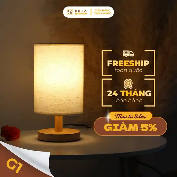 Đèn Ngủ Để Bàn HUTA Light For Life G1 Điều Chỉnh Độ Sáng, Ánh Sáng Vàng Ấm, Đầu Cắm 2 Chấu 220V