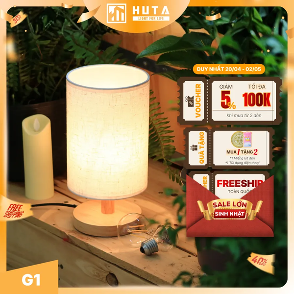Đèn Ngủ Để Bàn HUTA Light For Life G1 Điều Chỉnh Độ Sáng, Ánh Sáng Vàng Ấm, Đầu Cắm 2 Chấu 220V