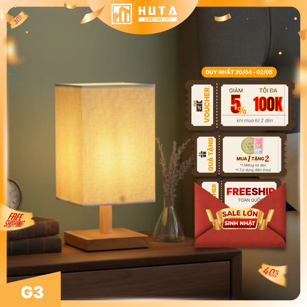Đèn Ngủ Để Bàn HUTA Light For Life G3 Điều Chỉnh Độ Sáng, Đầu Cắm Điện 2 Chấu 220v