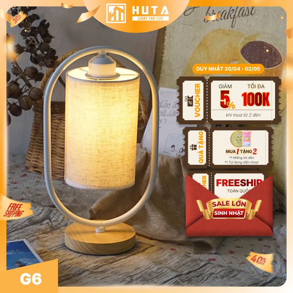 Đèn Ngủ Để Bàn Gỗ HUTA Light For Life G6 Điều Chỉnh Độ Sáng, Ánh Sáng Vàng, Bảo Hành 24 Tháng