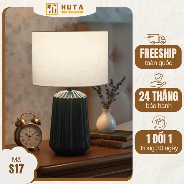 Đèn Ngủ Để Bàn HUTA Light For Life S17  Gốm Sứ Cao Cấp, Điều Chỉnh Độ Sáng, Ánh Sáng Vàng